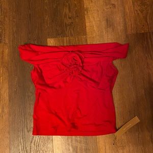Reformation Red Off-Shoulder Rose Detail Top